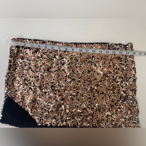 NWT Free People Annalise Sequin Slit Hem Gold Mini Skirt Size 10 - Picture 12 of 13